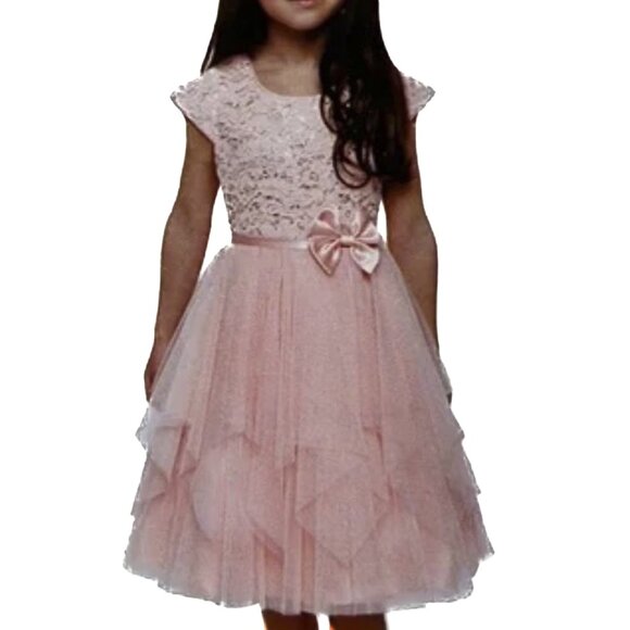 Jona Michelle Other - Jona Michelle Petal Baby Pink Princess Floral Lace Sequin Tiered Tule Sz 12 NWOT